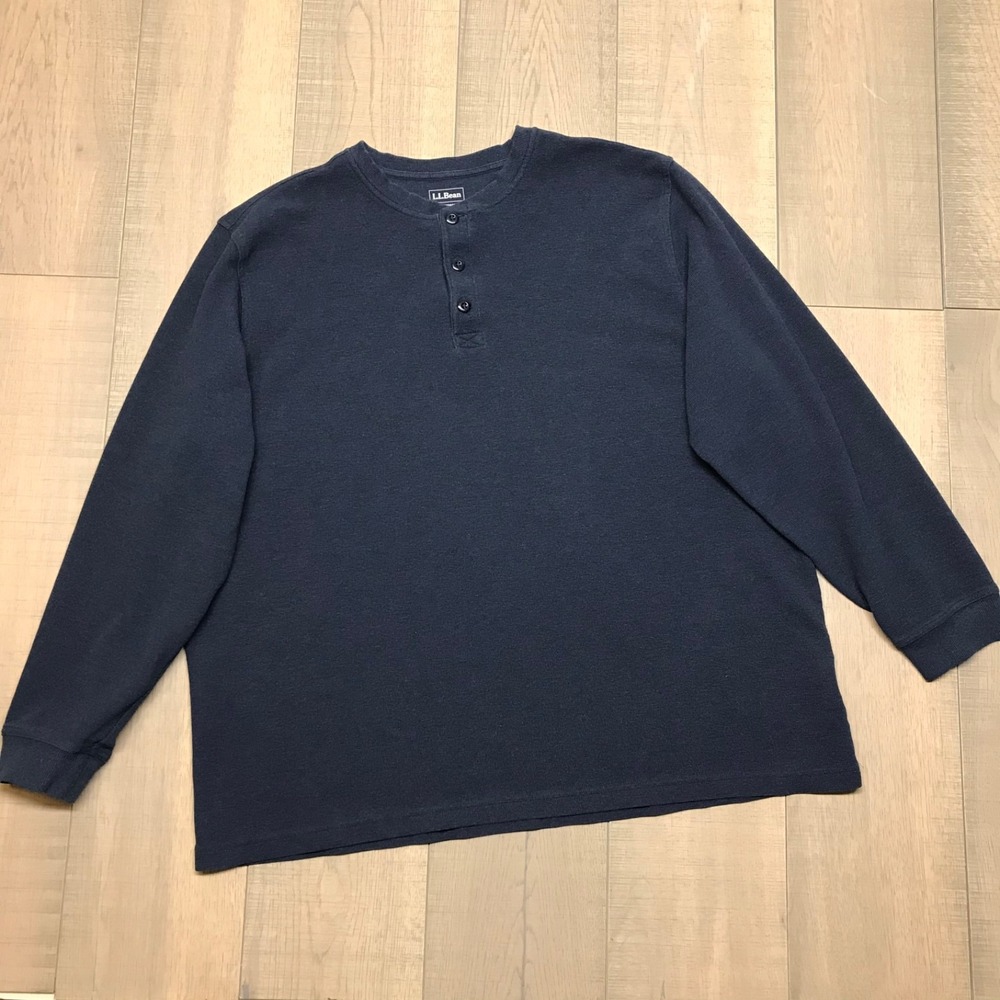 L.L. Bean Henley Shirt‎ Mens Size 3XLT Blue Waffle Long Sleeve Traditional Fit